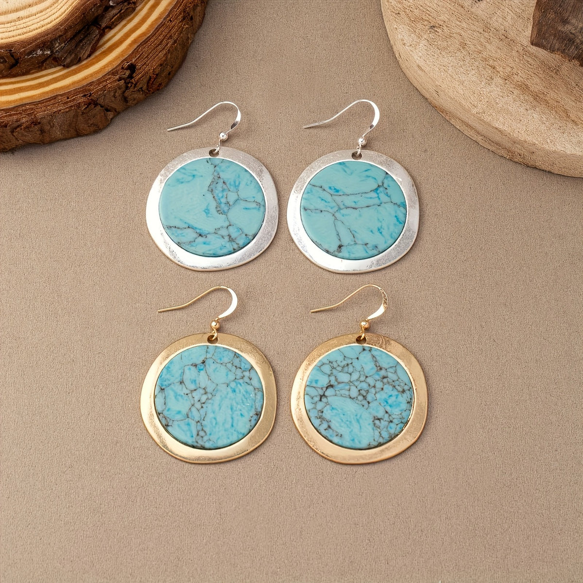 Turquoise Web Disc Earrings