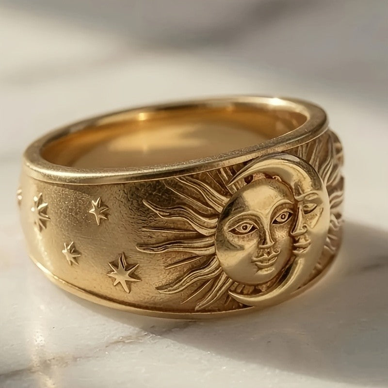 Sun Moon Face Statement Ring