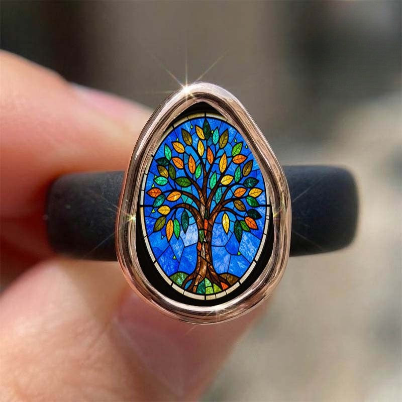 Stained Glass Tree Teardrop Ring