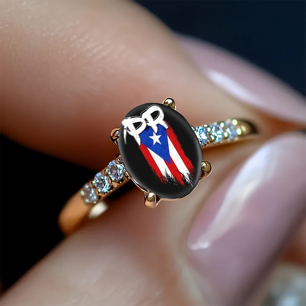 Puerto Rico Flag Oval Statement Ring