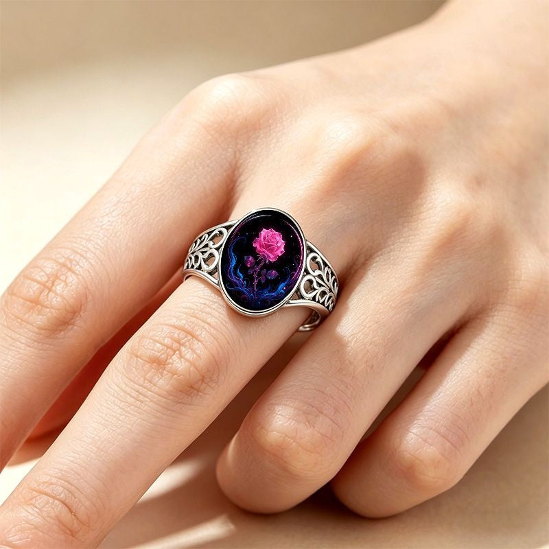 Neon Rose Filigree Oval Ring