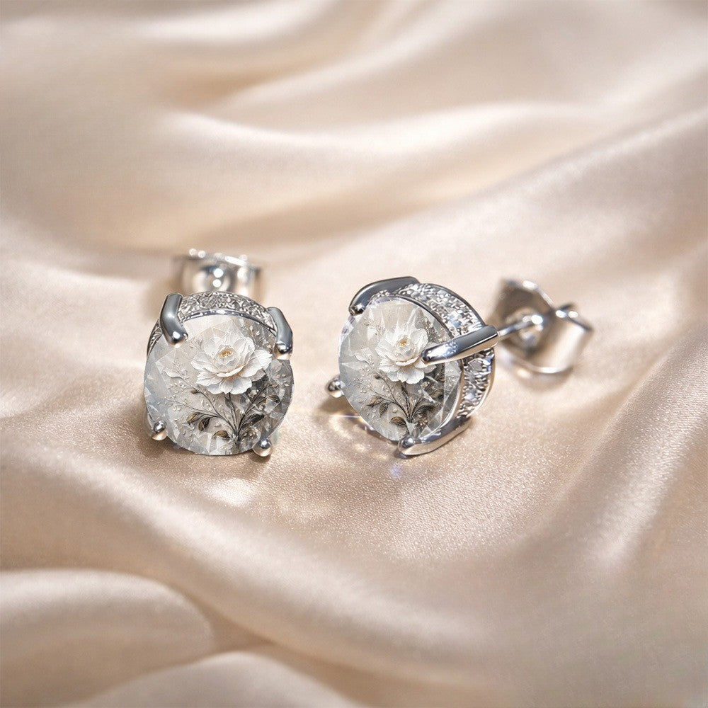 White Peony Glass Stud Earrings