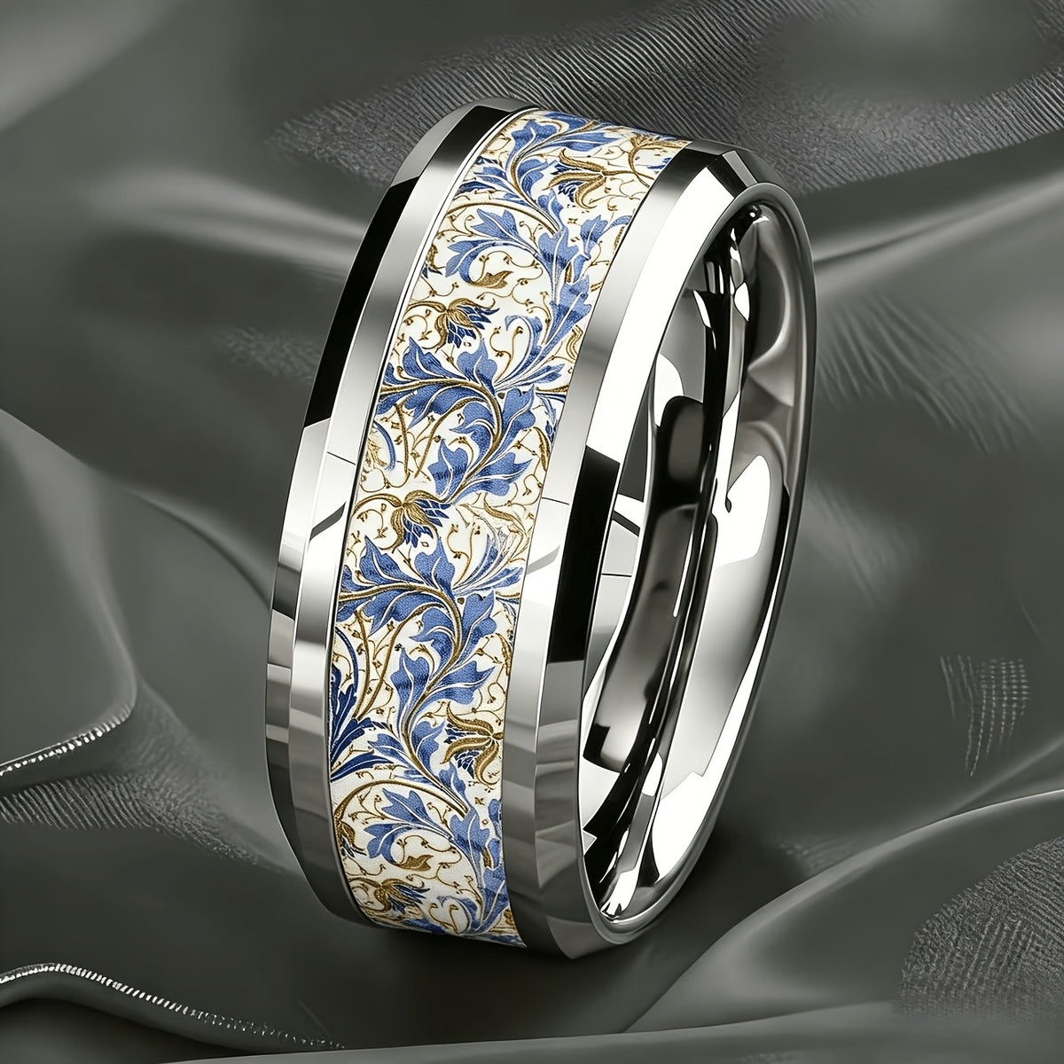 Blue Floral Band Ring