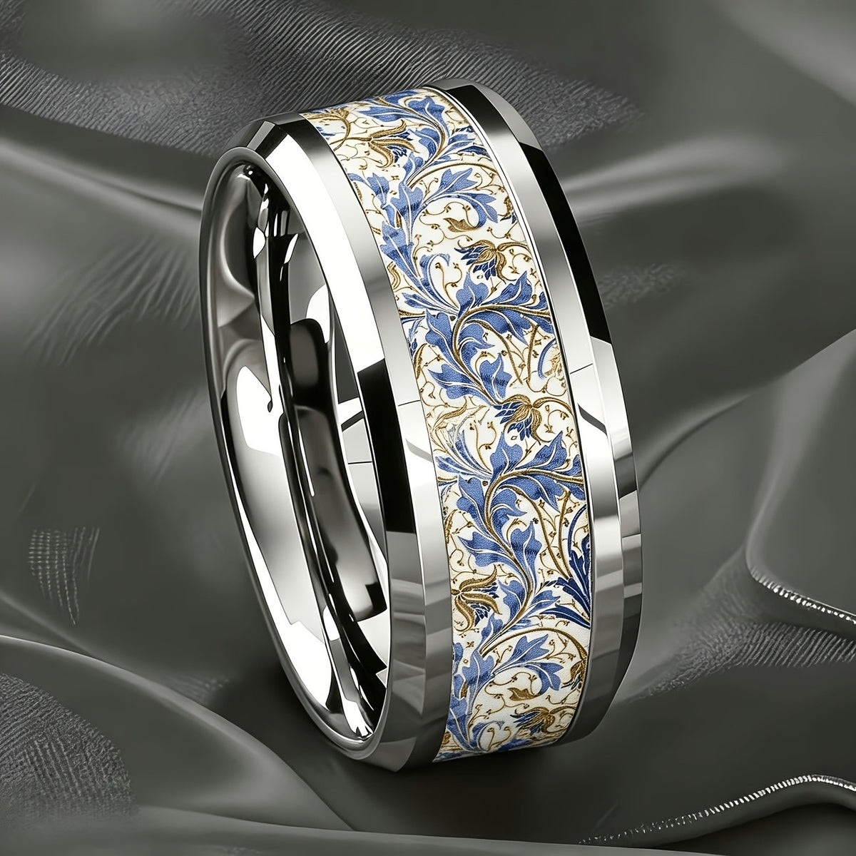 Blue Floral Band Ring