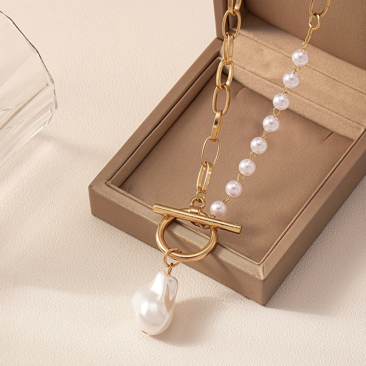Pearl Drop Toggle Necklace
