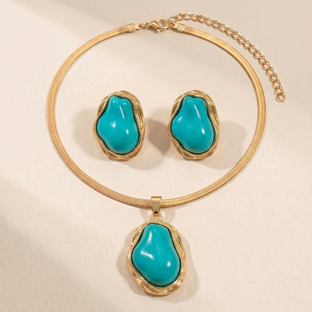 Irregular Turquoise Stone Jewelry Set