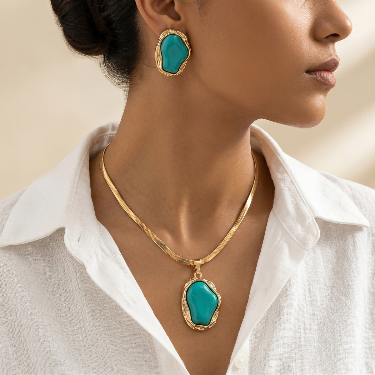 Irregular Turquoise Stone Jewelry Set