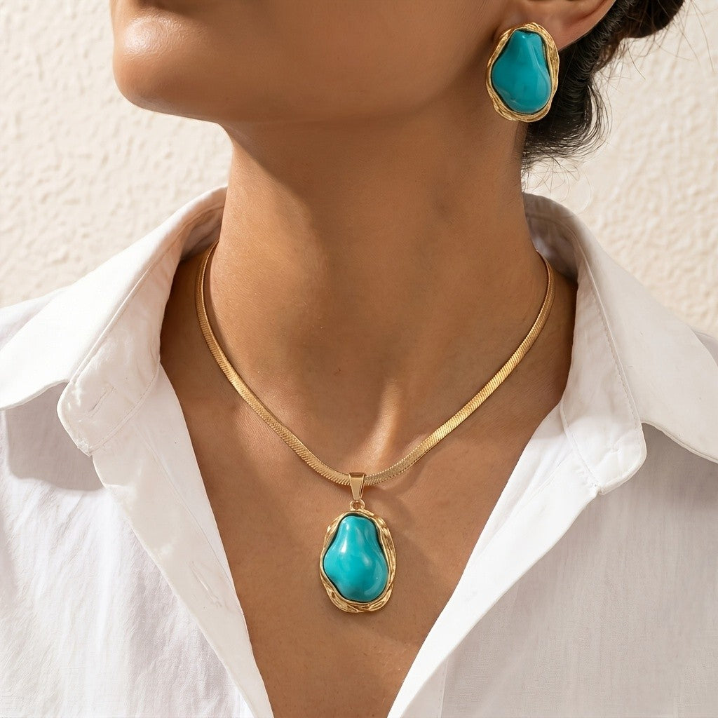 Irregular Turquoise Stone Jewelry Set