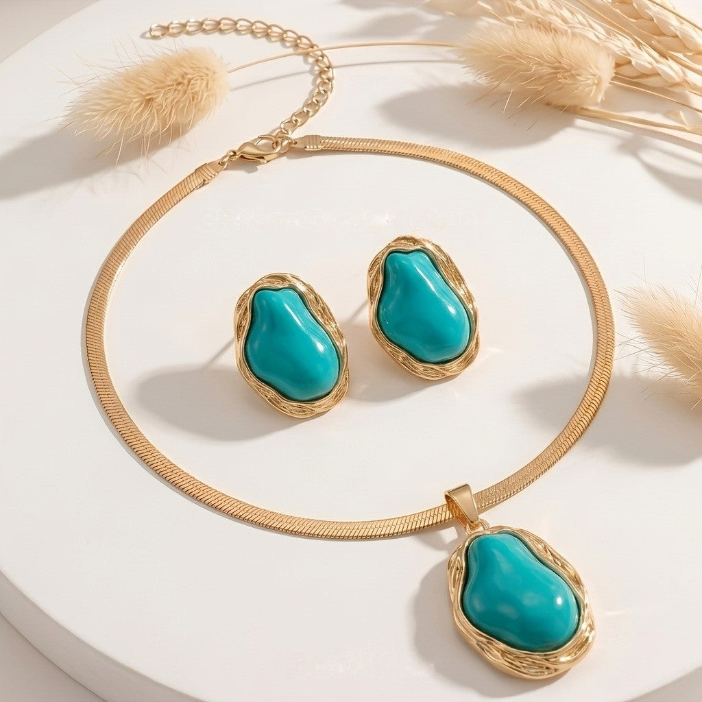 Irregular Turquoise Stone Jewelry Set