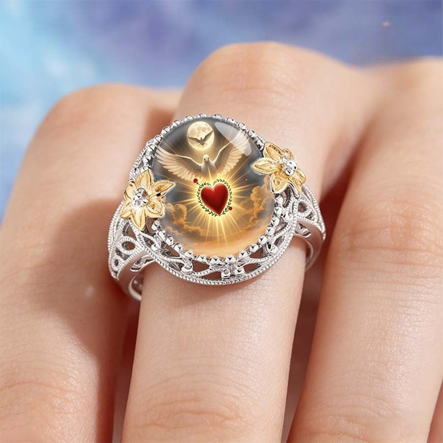Dove & Sacred Heart Ring