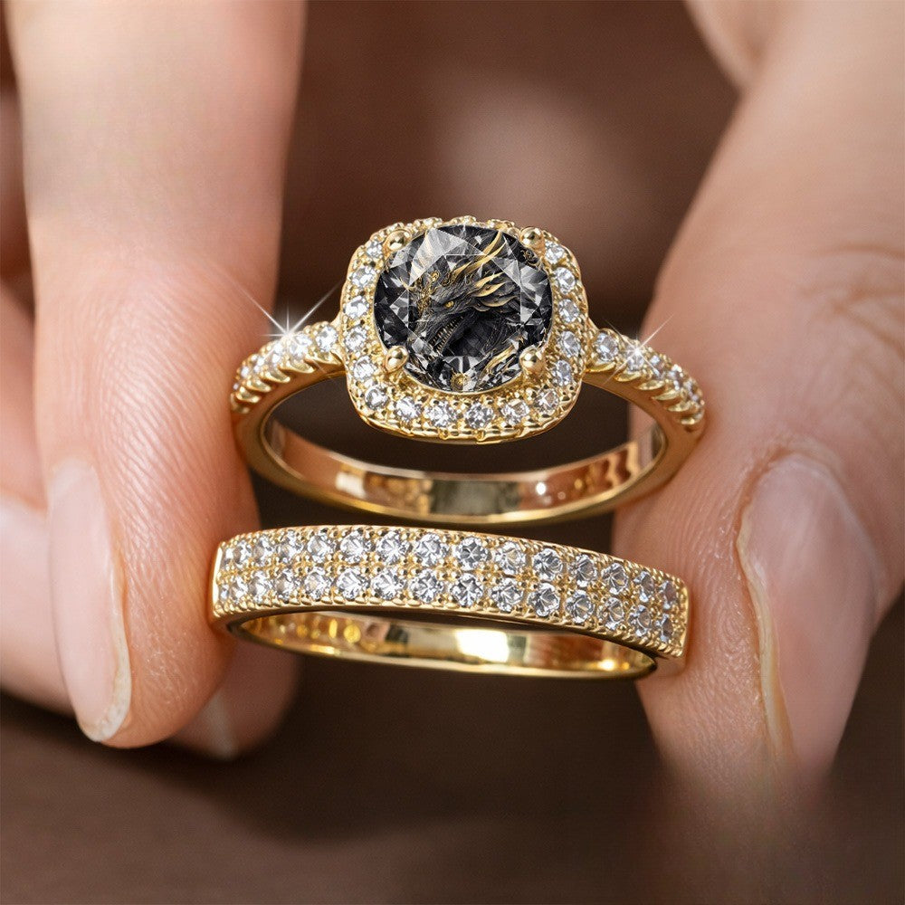 Dragon Square Crystal Ring Set