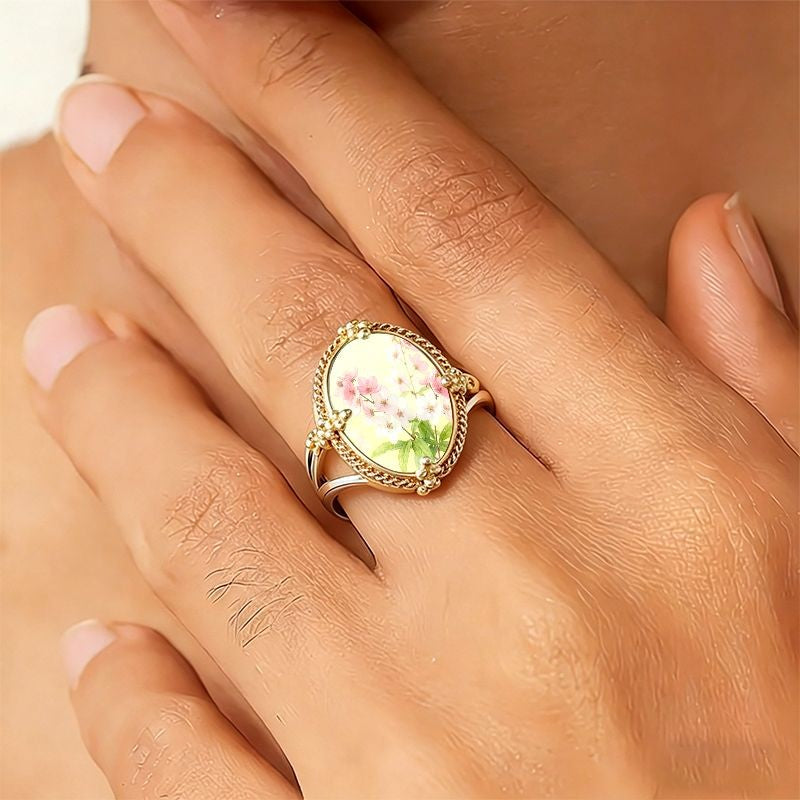 Pink Floral Oval Ring