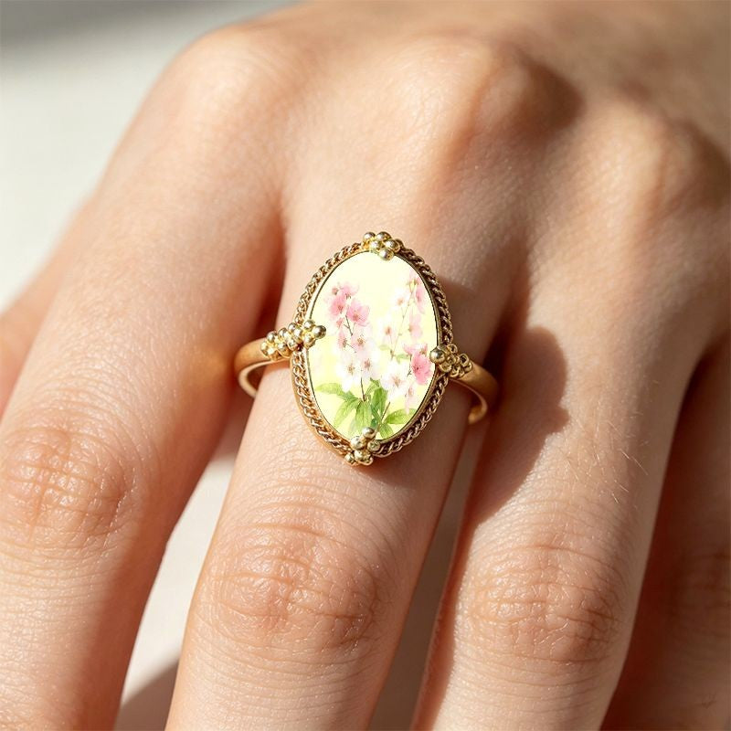 Pink Floral Oval Ring