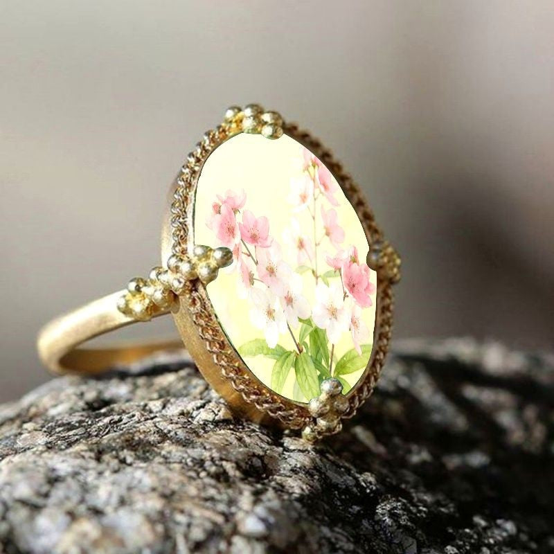 Pink Floral Oval Ring