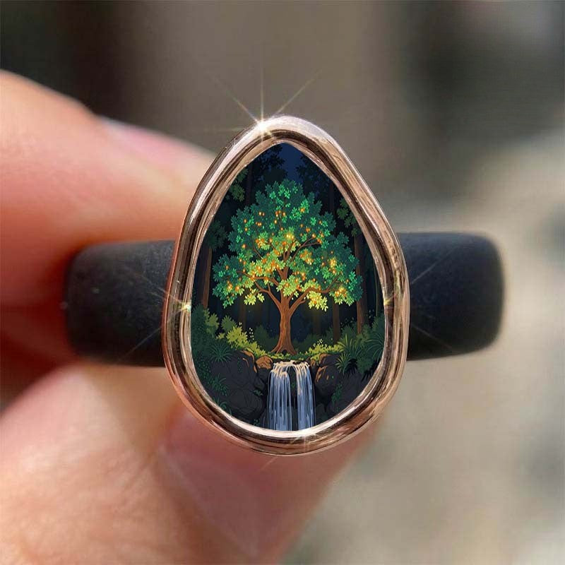 Forest Waterfall Teardrop Ring