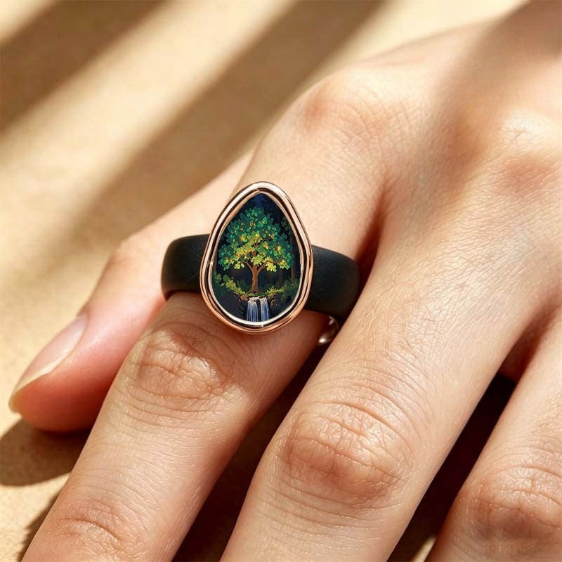 Forest Waterfall Teardrop Ring