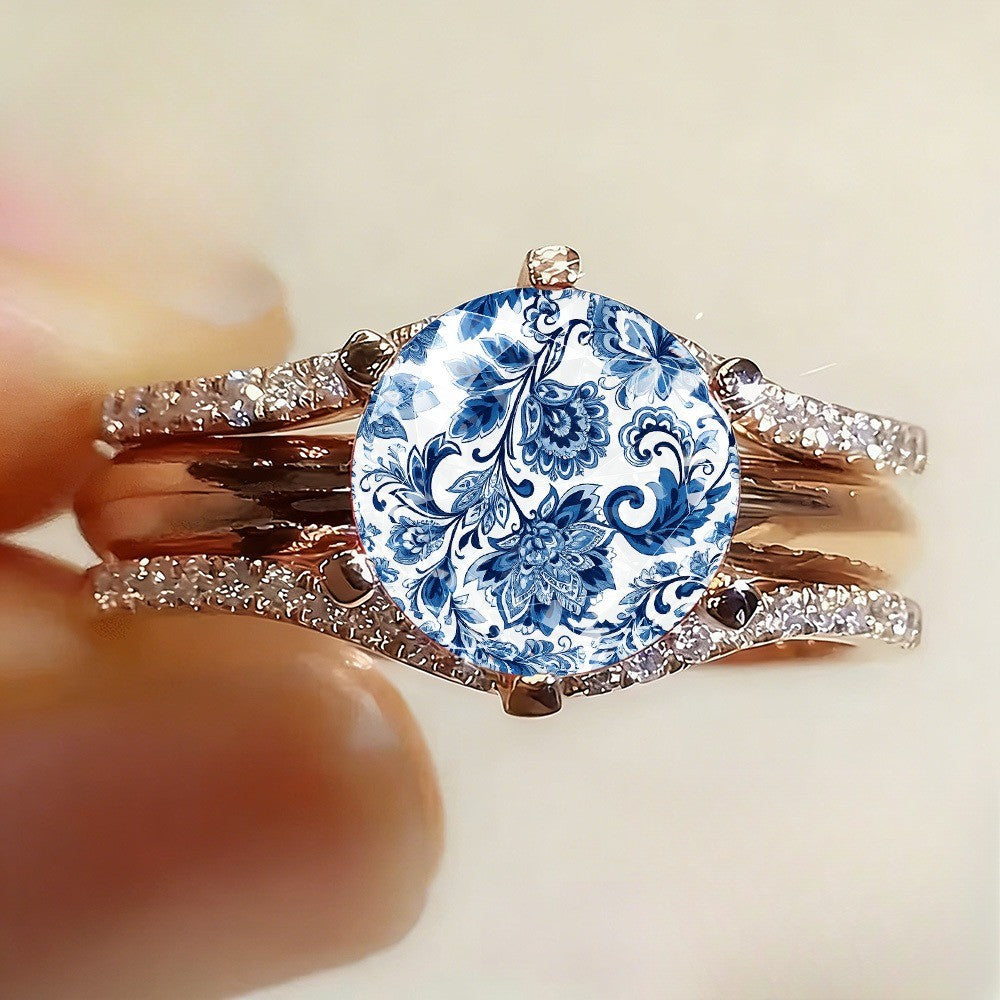 Blue Floral Scroll Ring