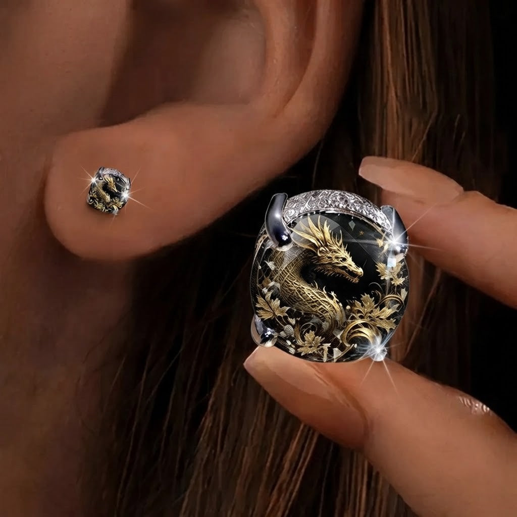 Golden Dragon Glass Stud Earrings