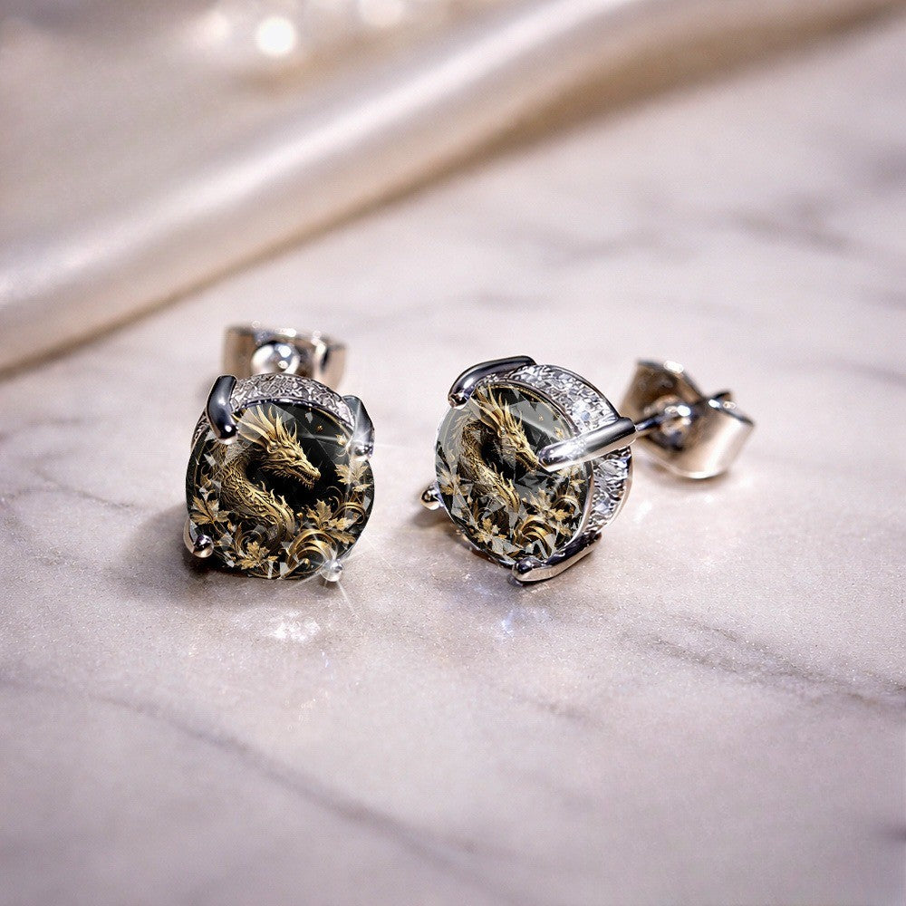 Golden Dragon Glass Stud Earrings