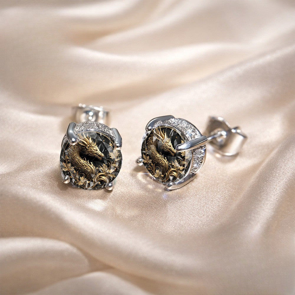 Golden Dragon Glass Stud Earrings