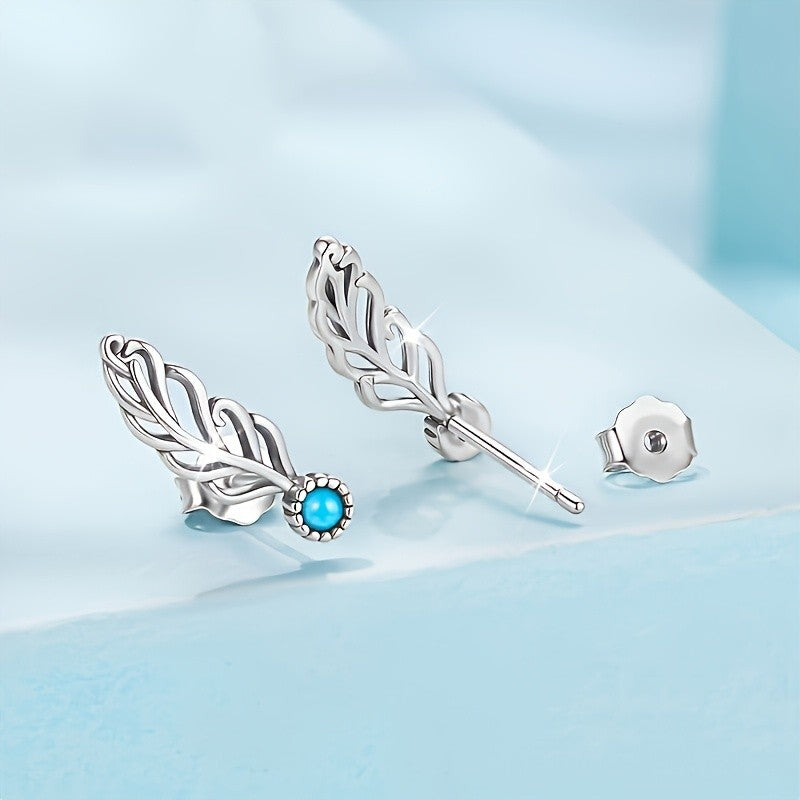 Turquoise Feather Stud Earrings