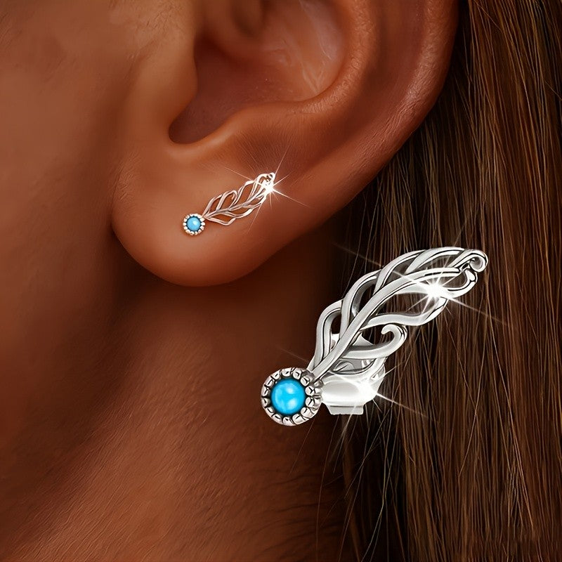 Turquoise Feather Stud Earrings