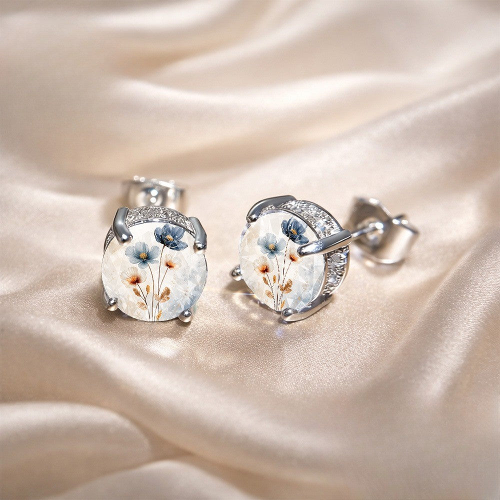 Blue Botanical Glass Dome Stud Earrings