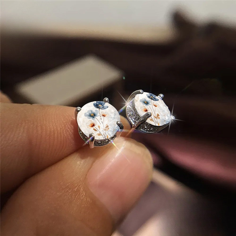 Blue Botanical Glass Dome Stud Earrings