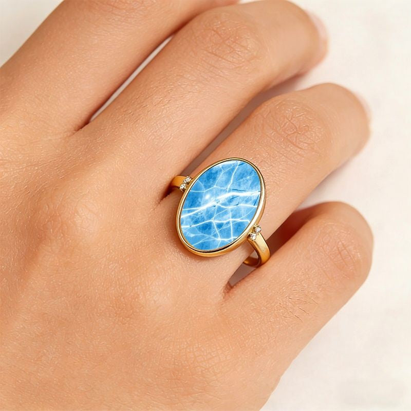Blue Crackle Oval Ring
