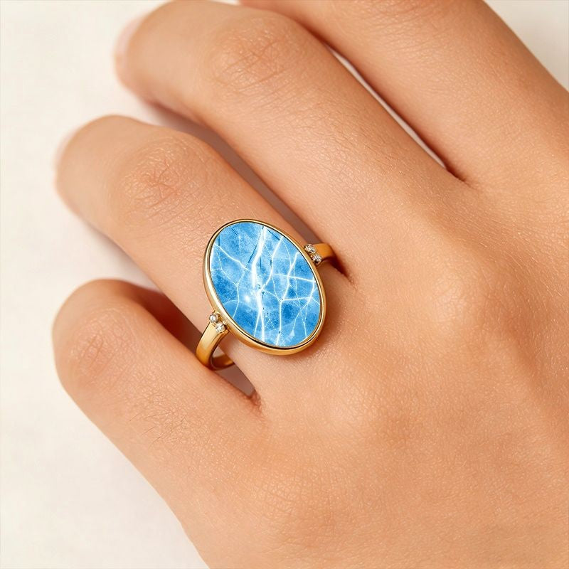 Blue Crackle Oval Ring
