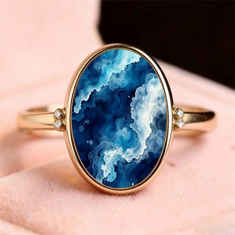 Blue Crackle Oval Ring