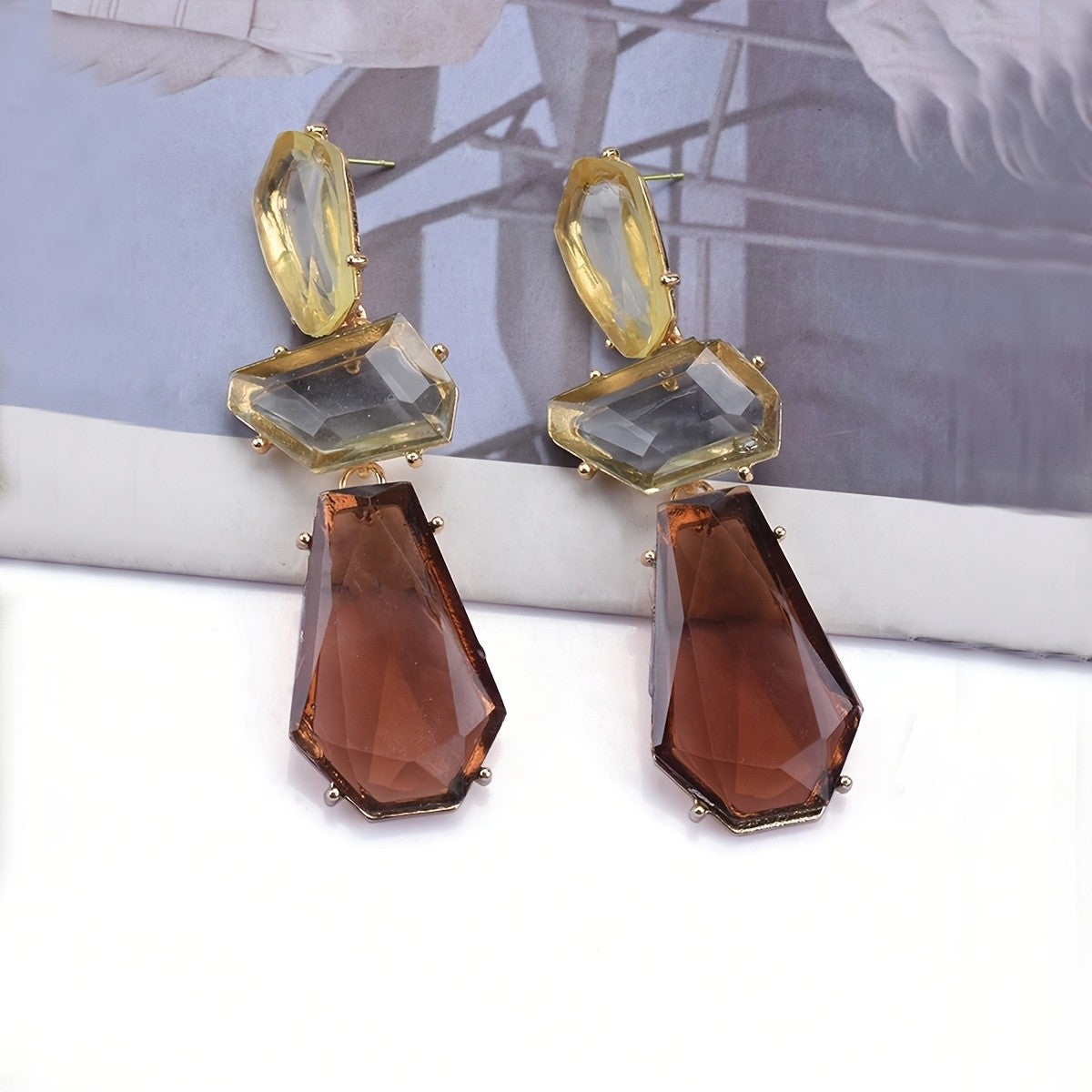 Amber Tonal Faceted Drop Earrings
