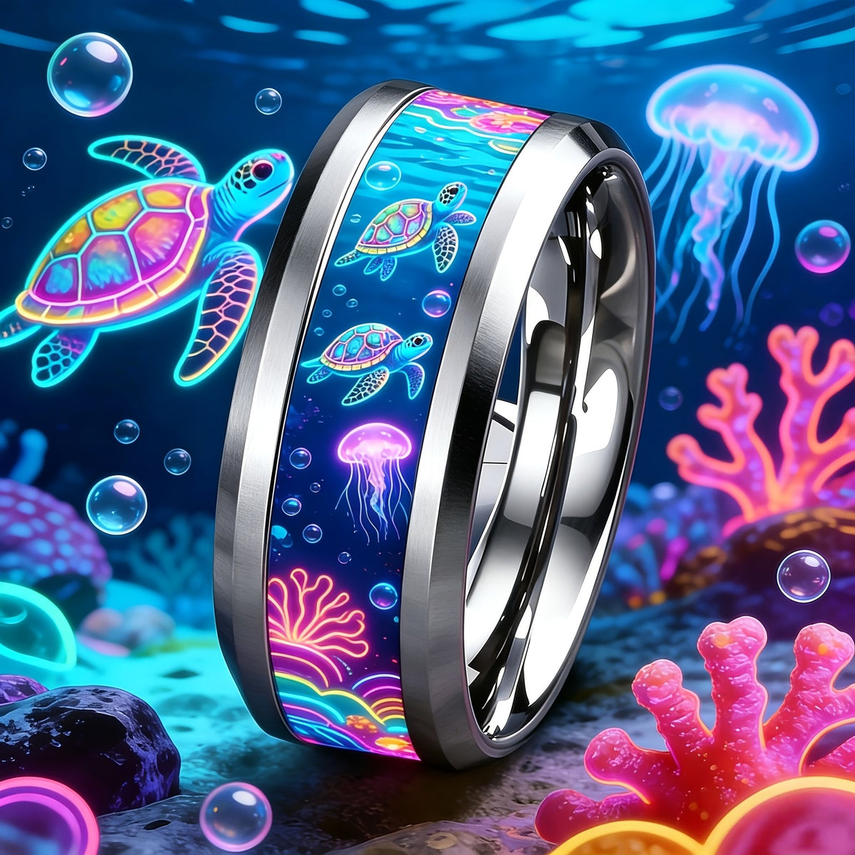 Neon Sea Turtle Ring