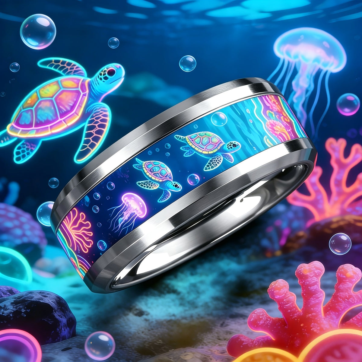 Neon Sea Turtle Ring