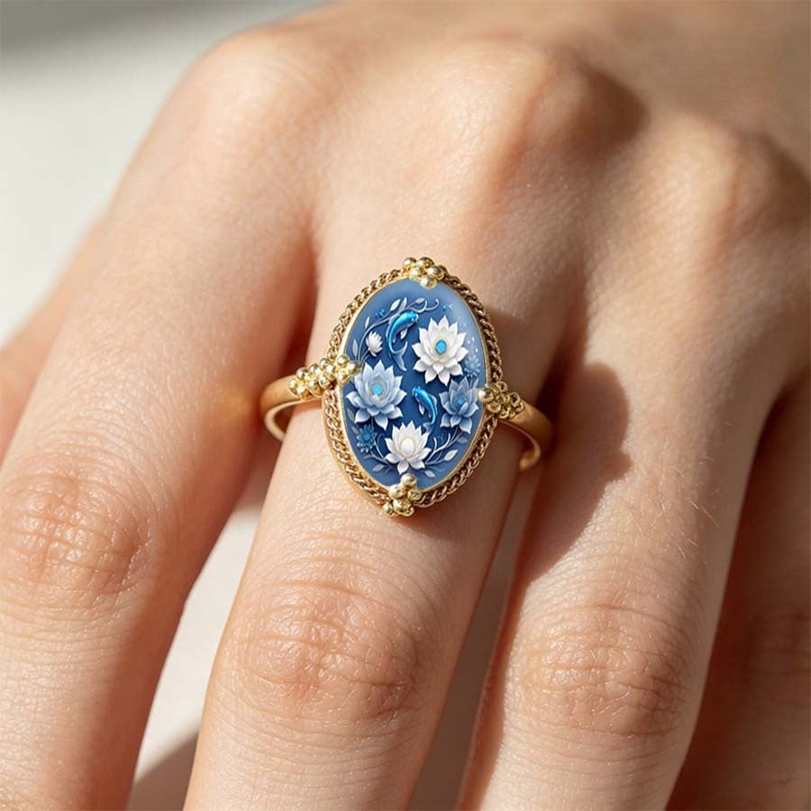 Blue Lotus & Koi Ring