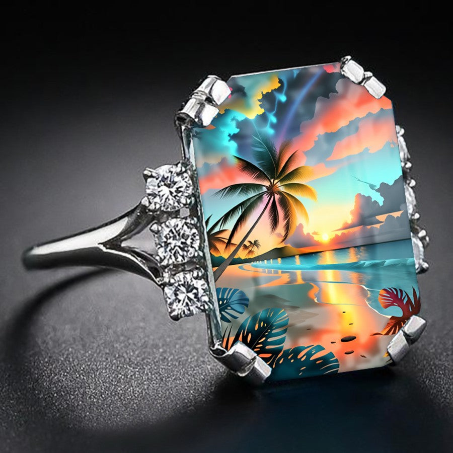 Tropical Sunset Palm Ring
