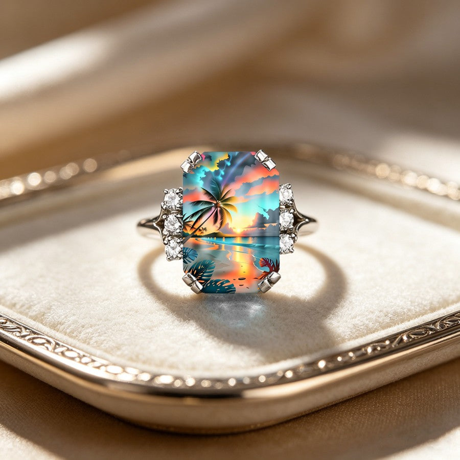 Tropical Sunset Palm Ring