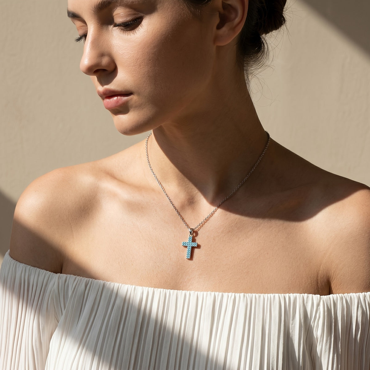 Synthetic Turquoise Pave Cross Necklace