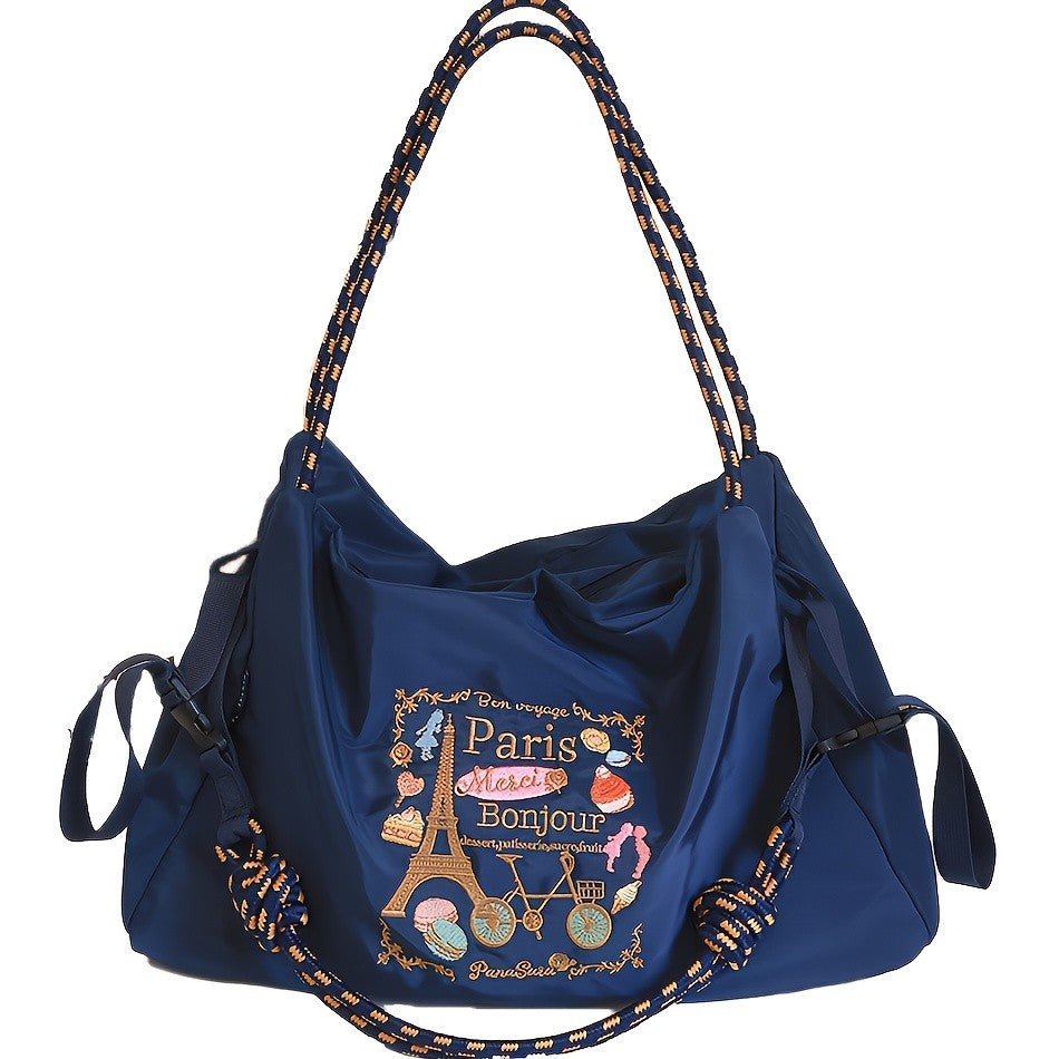Paris Embroidered Nylon Tote
