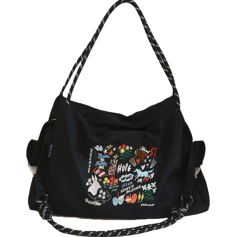 Paris Embroidered Nylon Tote