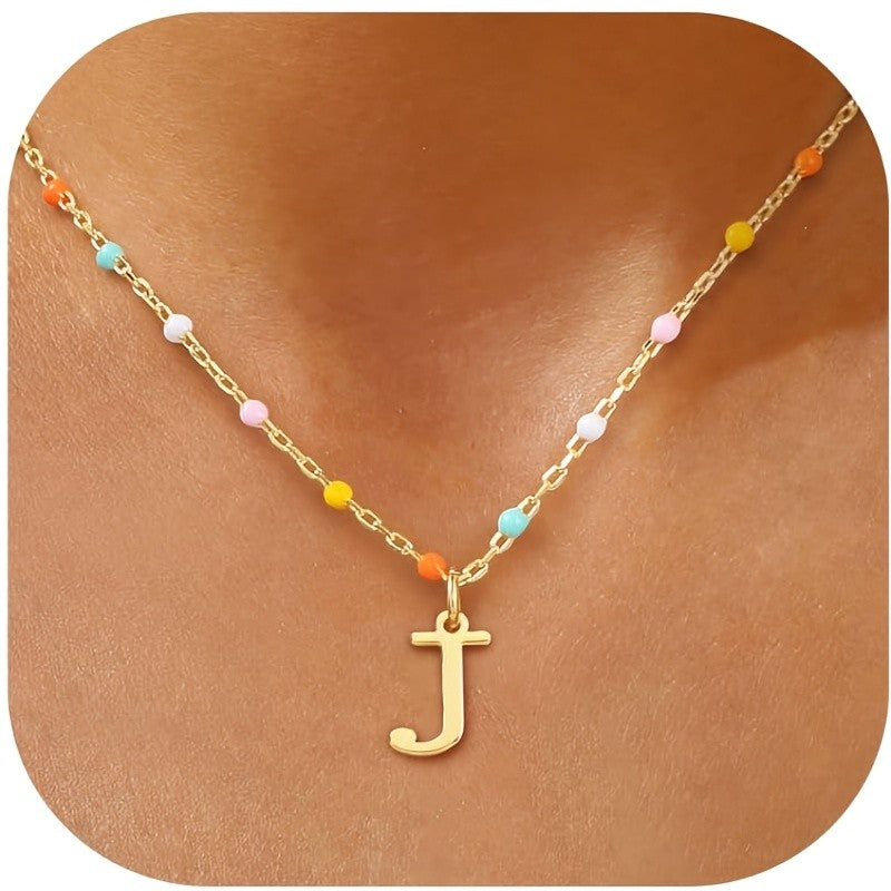 Colorful Bead Initial Link Necklace