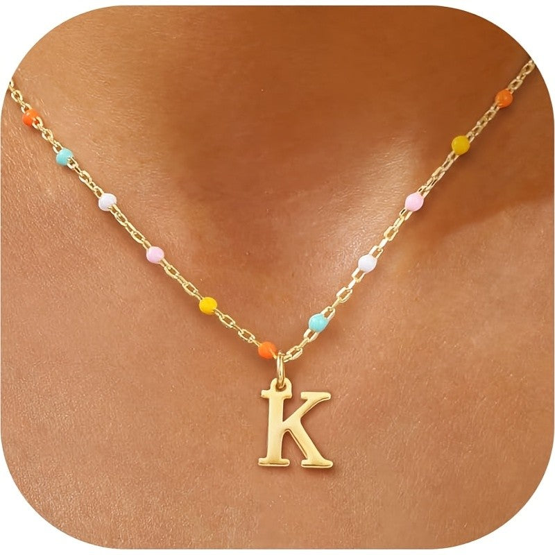 Colorful Bead Initial Link Necklace