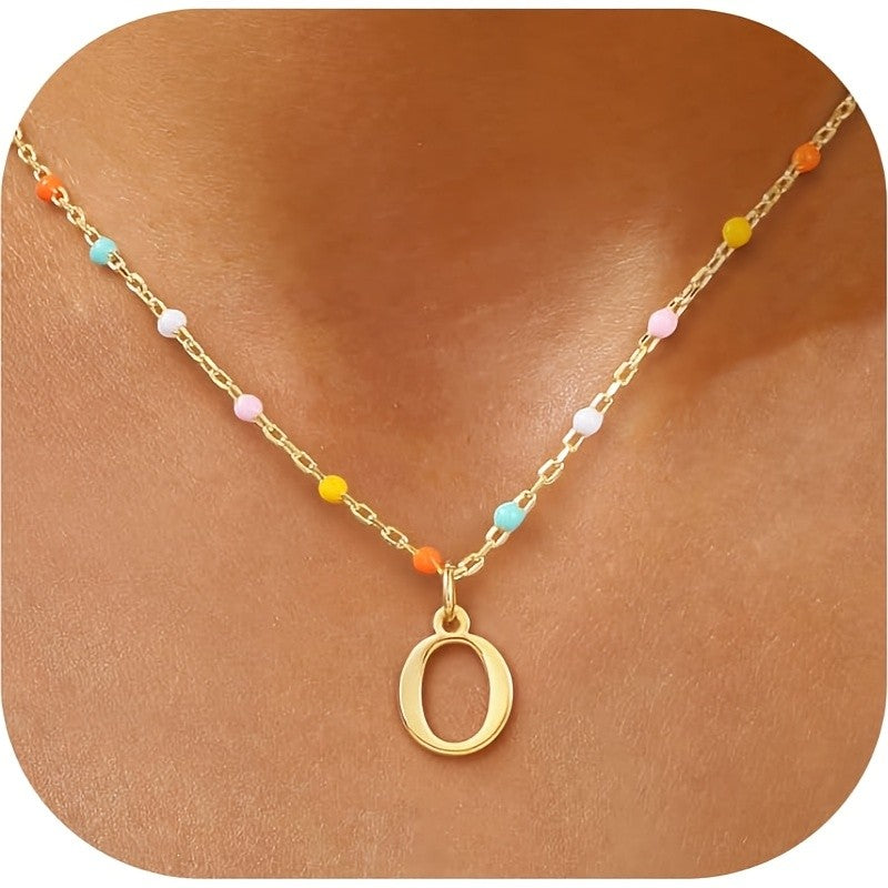 Colorful Bead Initial Link Necklace