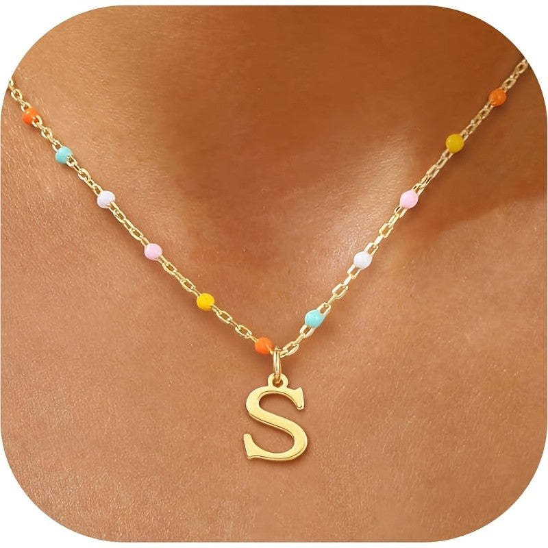 Colorful Bead Initial Link Necklace