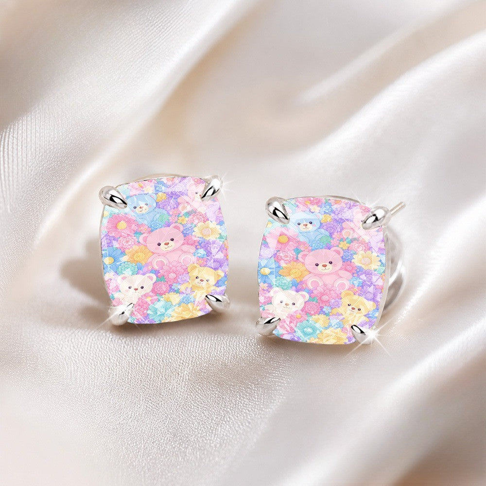 Pastel Bear Square Earrings