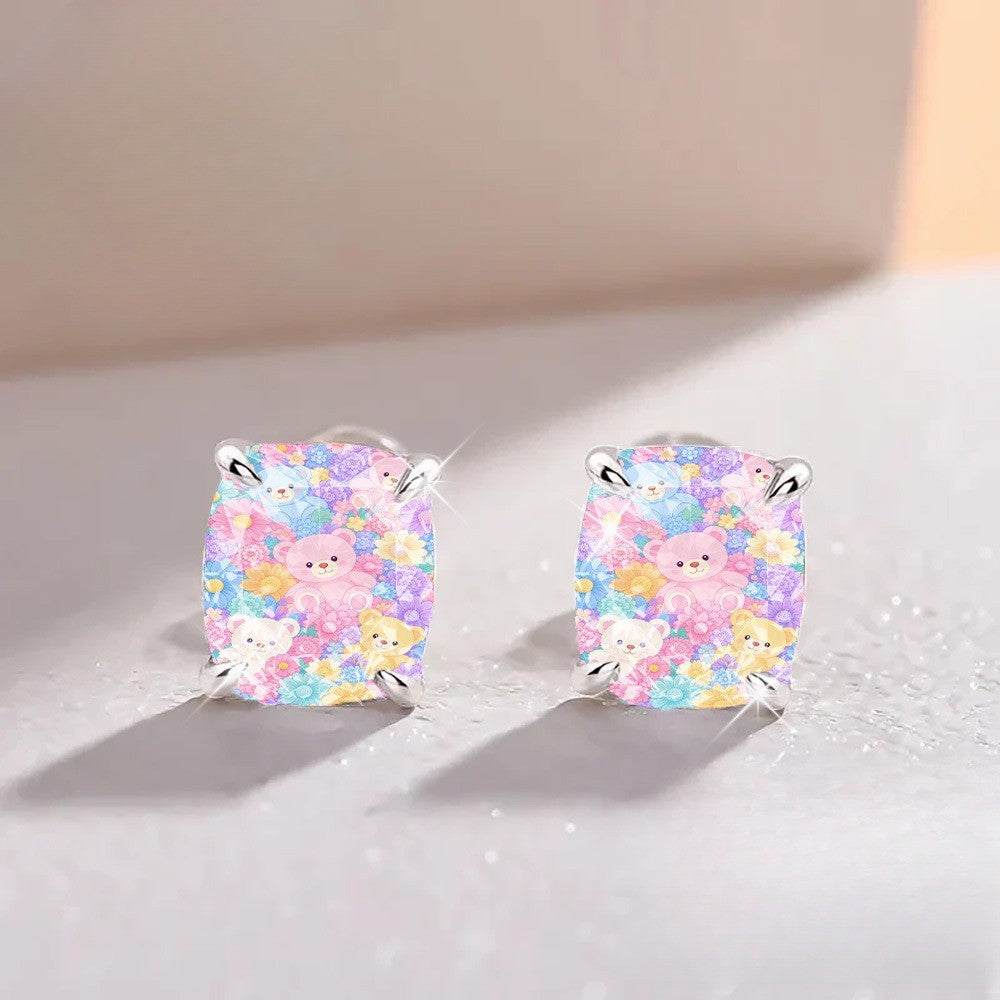 Pastel Bear Square Earrings