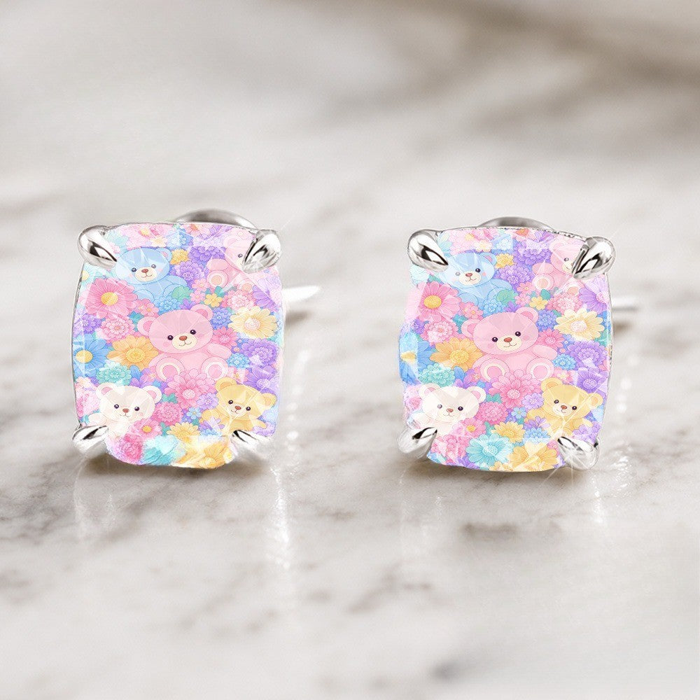 Pastel Bear Square Earrings