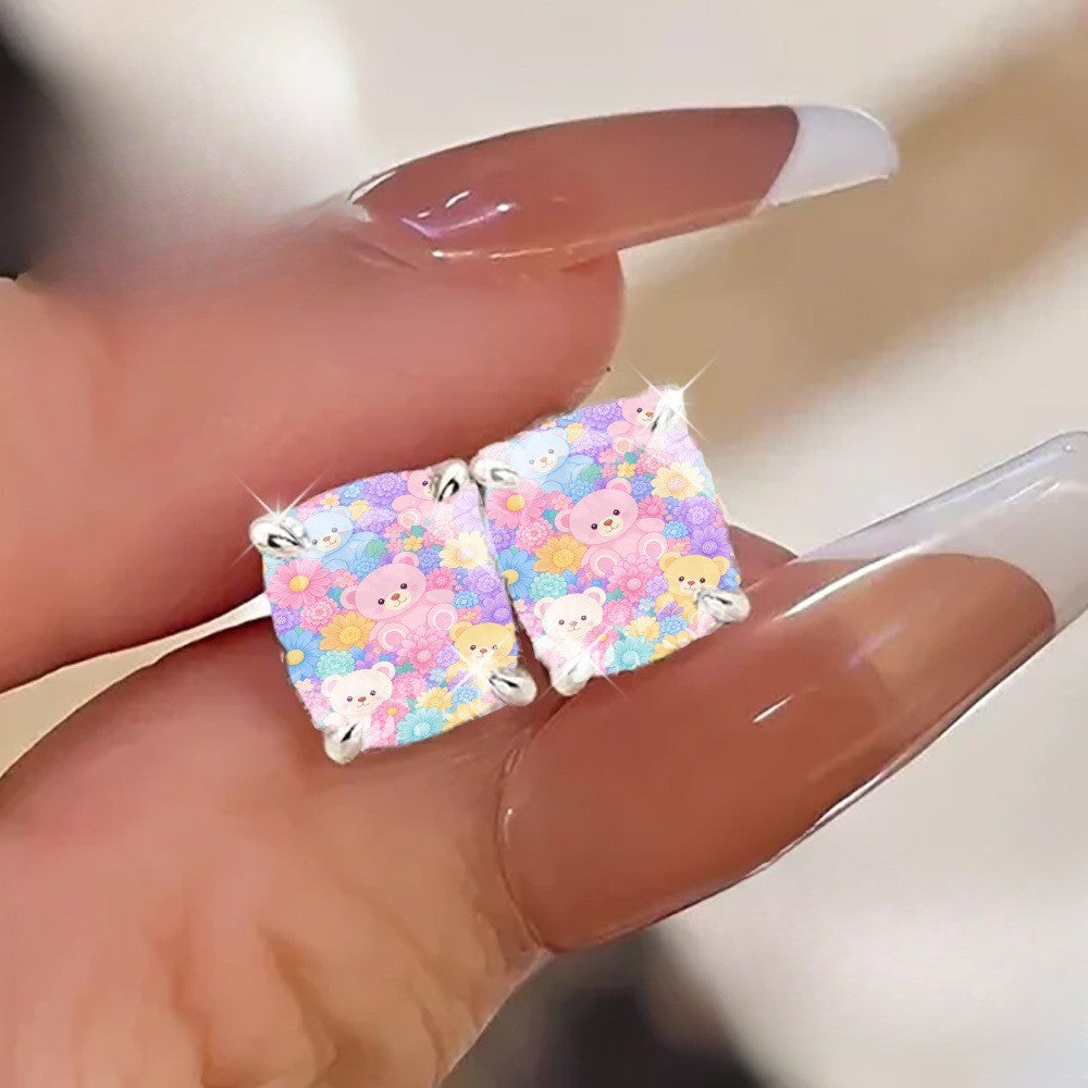 Pastel Bear Square Earrings