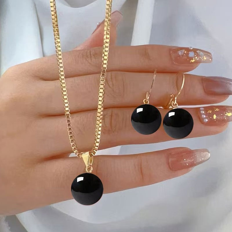 Black Sphere Necklace & Earring Set