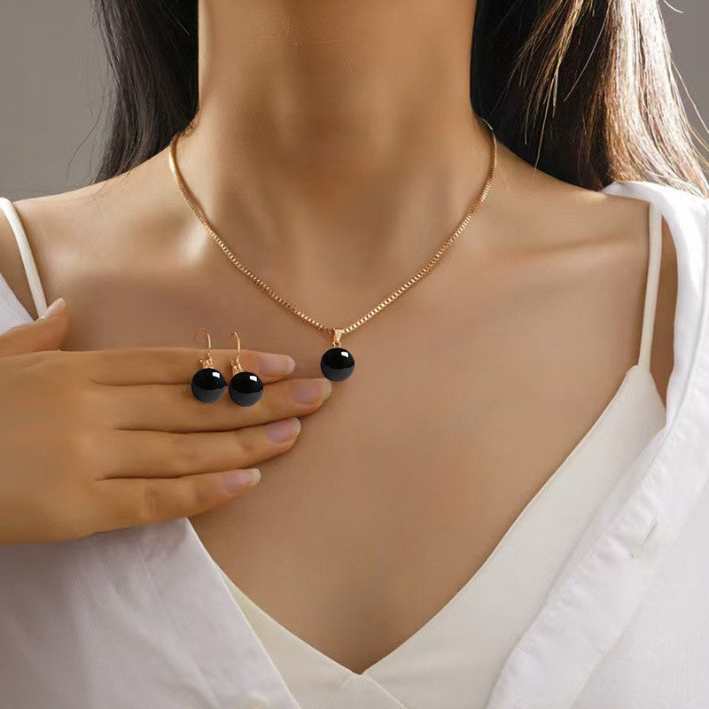 Black Sphere Necklace & Earring Set